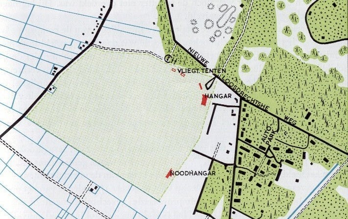 Kaart Vliegveld Hilversum op 10 mei 1940